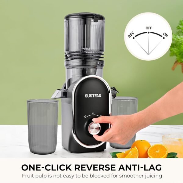 SUSTEAS Cold Press Juicer, 5.3 Inch Large Feed Opening, Slow Masticator Chute, For Whole Vegetables and Fruits, High Yield, Easy to Clean Springtok Steel - Image 6