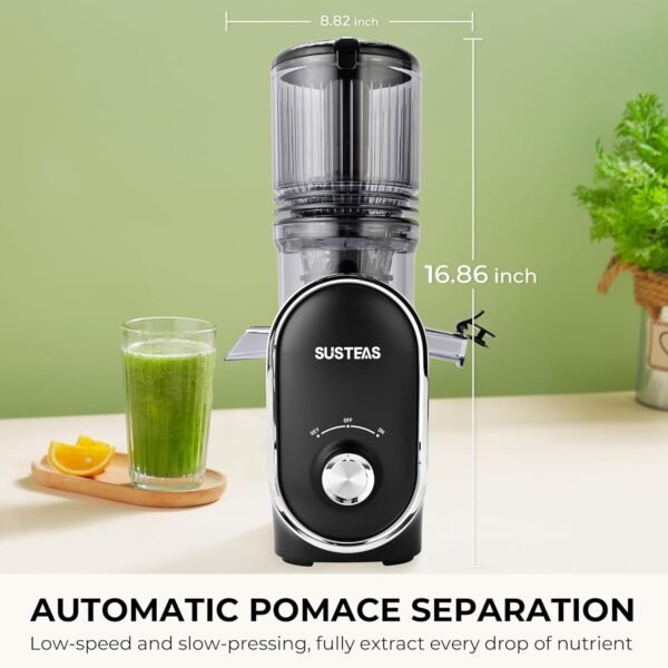 SUSTEAS Cold Press Juicer, 5.3 Inch Large Feed Opening, Slow Masticator Chute, For Whole Vegetables and Fruits, High Yield, Easy to Clean Springtok Steel - Image 3
